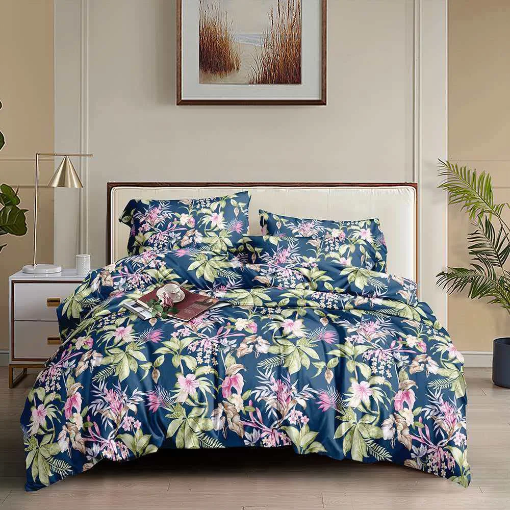Floral patterned bedding styled on a bed