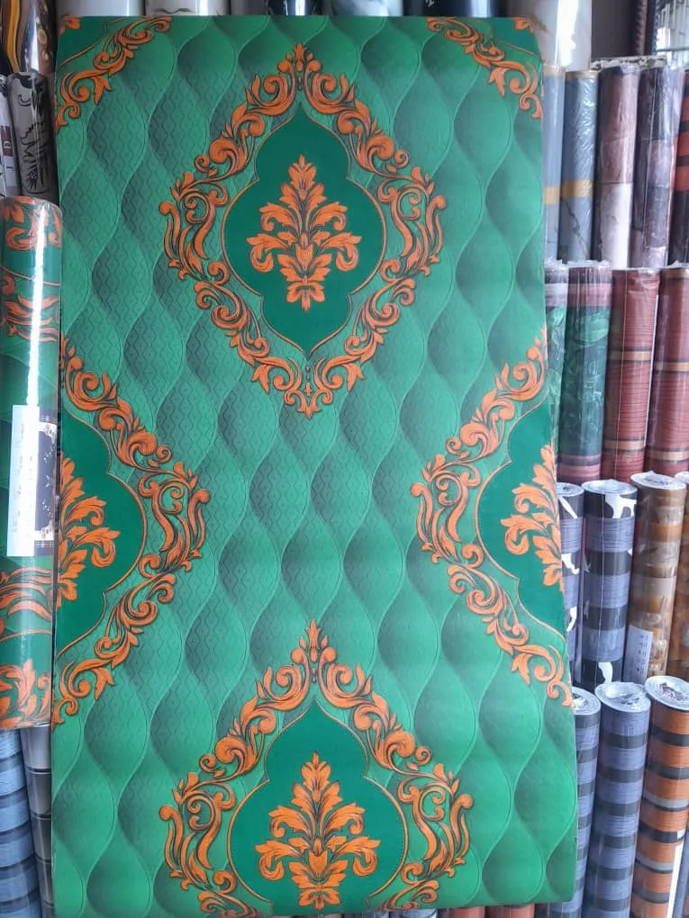 Green damask wallpaper sample